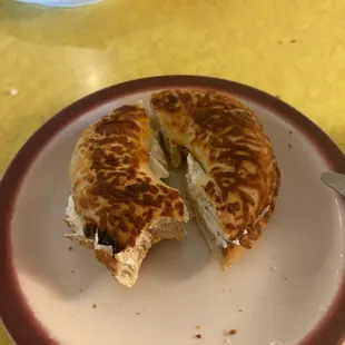 Asiago bagel with cream cheese