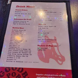 Drink menu