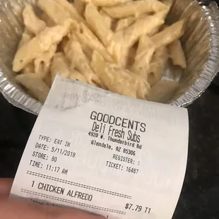 Ordered Alfredo with chicken.. Got no chicken.