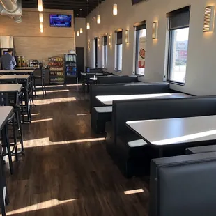 tables and booths in a restaurant