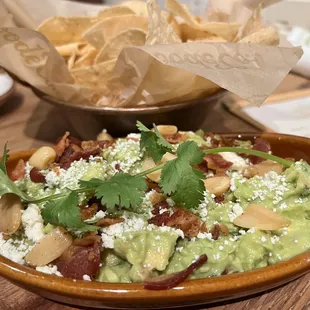 Guacamole with bacon, garlic, and fresco