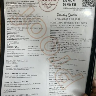 Breakfast, Brunch, Lunch menu