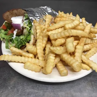 a plate of fries and a sandwich