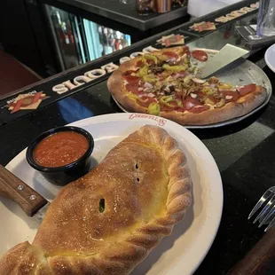 Calzone and pizza