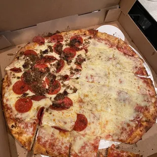 Half Cheese. Half pep and sausage Well Done