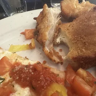 Appetizer plate with seriously overcooked, tough dry chicken strips