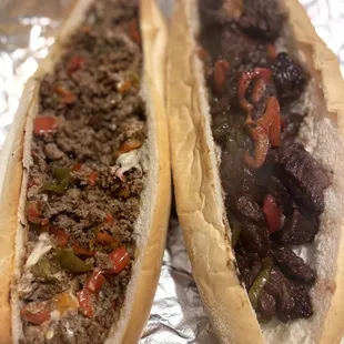 Steak tips and pepper sub &amp; steak and cheese with pepper sub