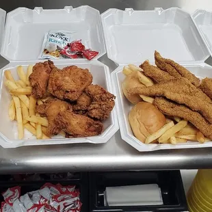 a variety of fried chicken and french fries