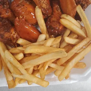 chicken wings and french fries