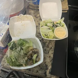 Full sized salad on the left side and side salad that came with one of my meals is on the right. Same size.