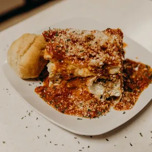 a plate of lasagna