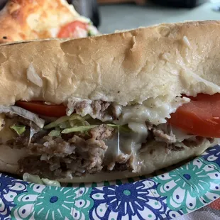 1/2 of a cheesesteak hoagie