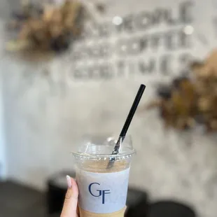 Iced Honey Lavender with Oat Milk. Yum.