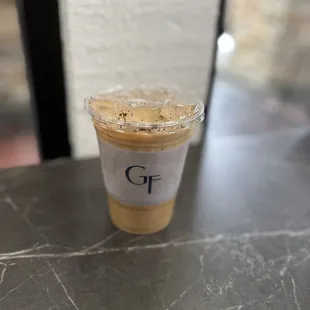 Iced Cookie Butter Latte with oat milk.