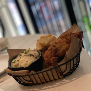 Fried chicken meal with mashed potatoes