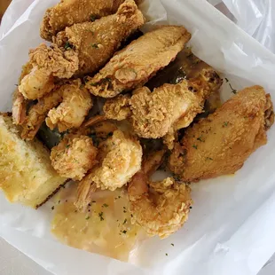 Fried wings and shrimp