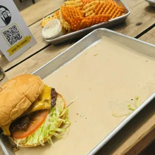 Good burger and mixed waffle and sweet waffle fries.
