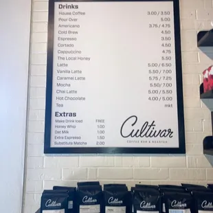 Coffee menu