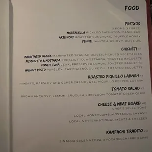 Food menu