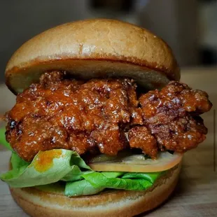 Our fiery chicken Sando! Perfectly balanced burger.