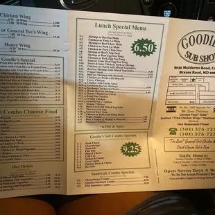 a menu for a restaurant