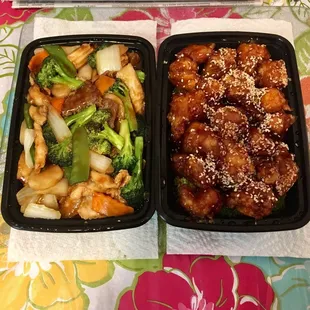 Triple Delight on the left and Sesame Chicken on the right
