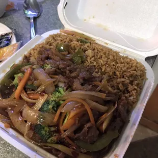 Spicy Beef add Broccoli. Not very spicy but good; I'll ask to up the spice next time.