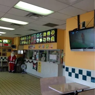 the inside of a fast food restaurant