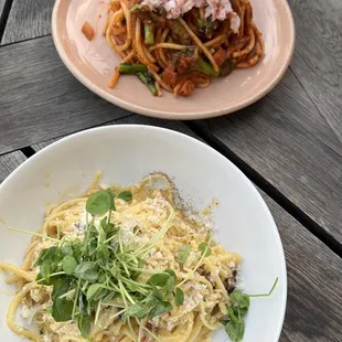 Carbonara and Spicy Crab Pasta