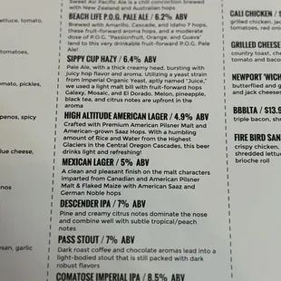 Beer menu