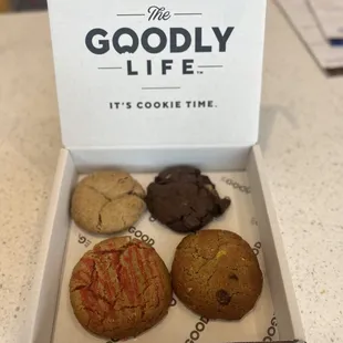 four cookies in a box