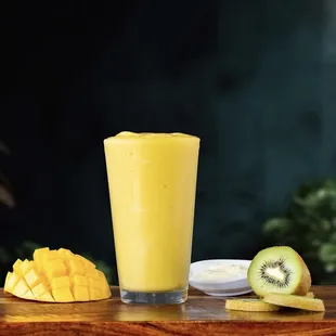 a glass of fruit smoothie