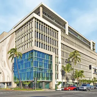 Building view from Ala Moana Blvd. Lobby Entrance on Coral street facing side.