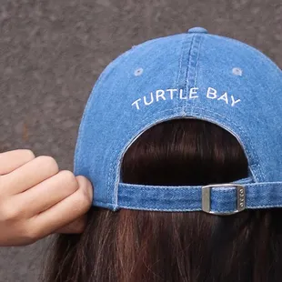 Denim dad caps with front + back embroidery for Turtle Bay