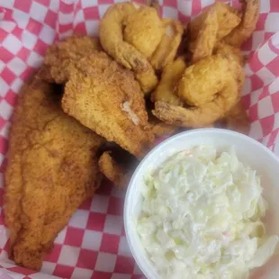 Fried catfish and shrimp with Coleslaw