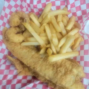 Fried whiting and shrimp with fries