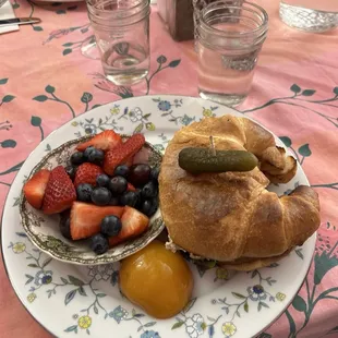 Chicken salad sandwich (on croissant) with a side of fruit!