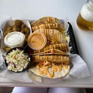 Mahi blackened Tacos and Fish and Chips. Excellent food, I love the Coleslaw and Okra.