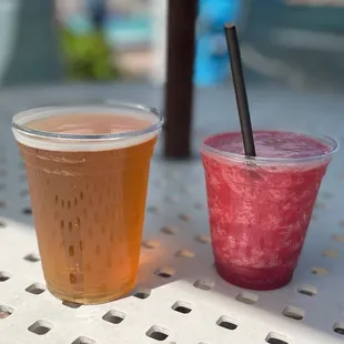 Carib Brewery's "Key West Sunset Ale" (Amber Ale) and Strawberry Daiquiri