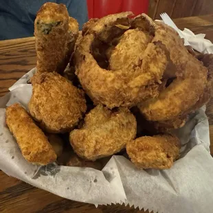 Fried mushrooms, Onion Rings and zucchini. 5.4.24