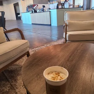 Inside of the coffee shop and my cookie butter latte.