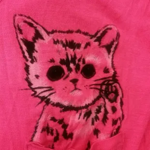 Cute lil kitten sticking out if the pocket shirt.