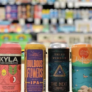 a variety of beer cans