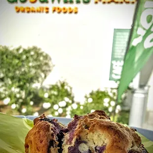 a plate of blueberry muffins