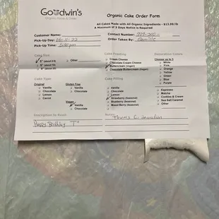 Cake order form