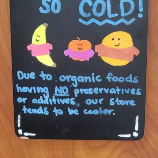 Signage in the frozen section area.