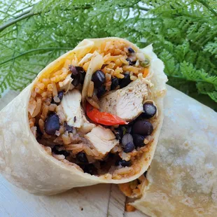 a burrito cut in half