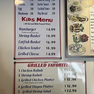 Kid&apos;s Menu and Mediterranean Grilled Menu plus extras
