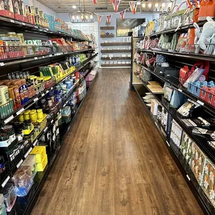 a wide aisle of products