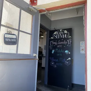 a blackboard in a doorway